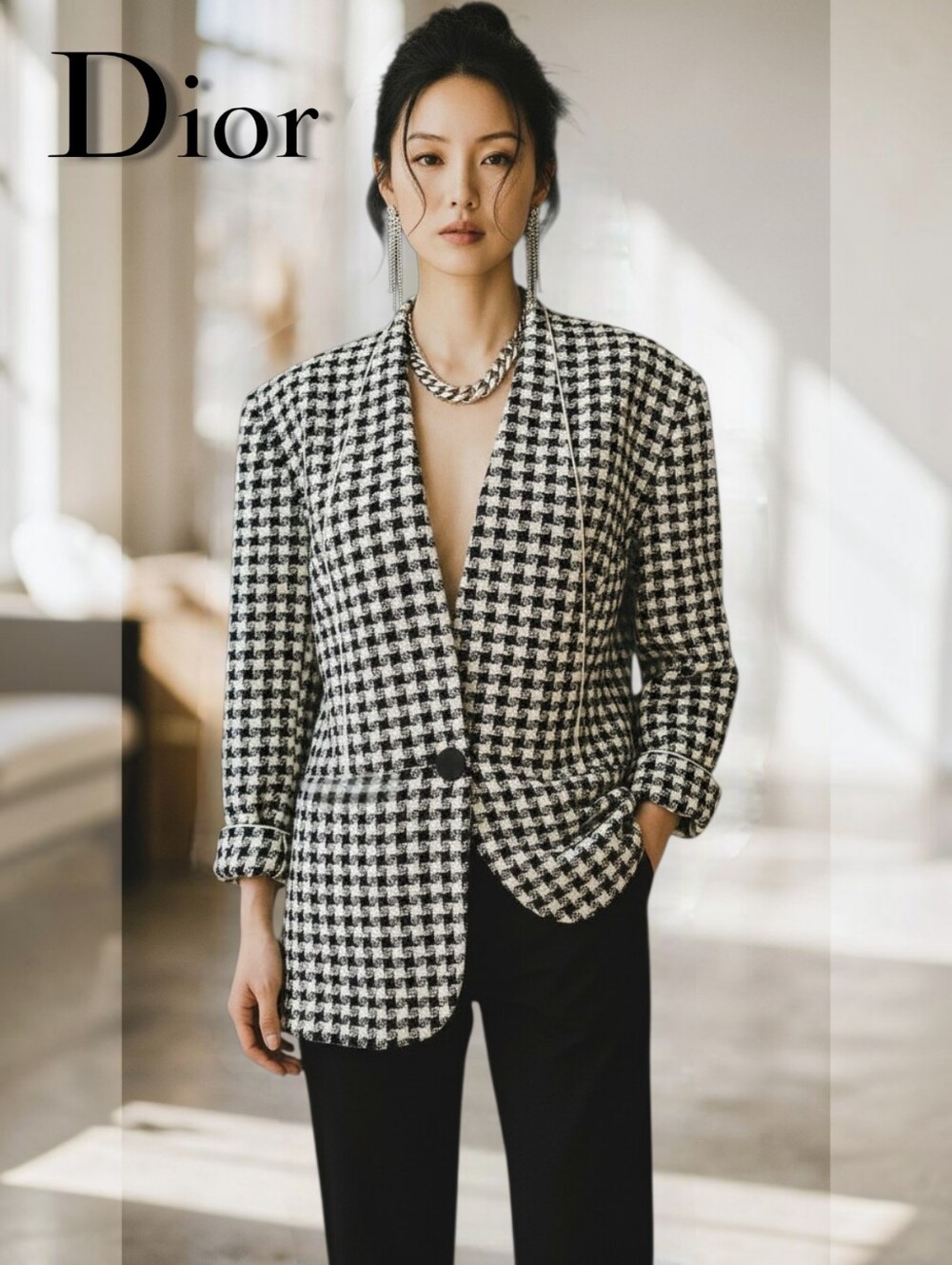 Dior Black & White Houndstooth Blazer